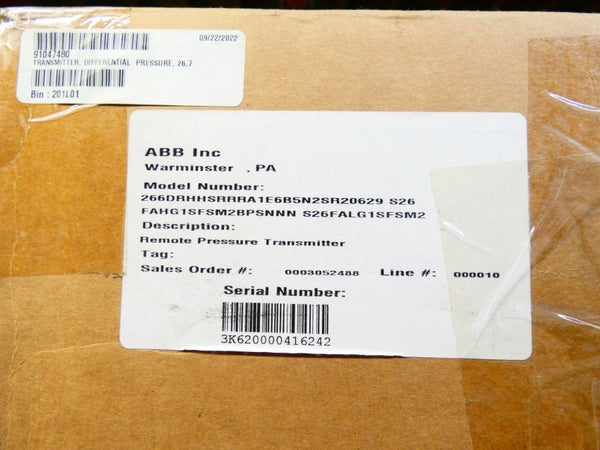 ABB 266DRHHSRRRA1E6B5N2 REV. 1.1.4 10.5-42VDC 230PSI NSMP
