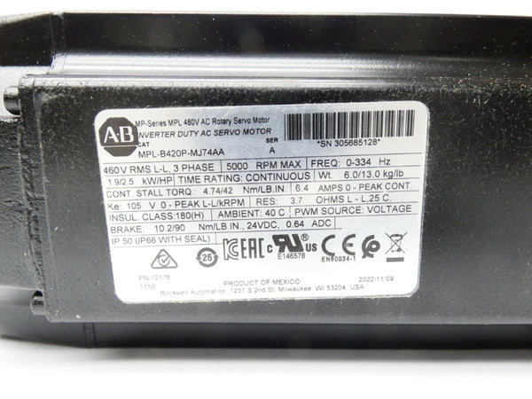 ALLEN BRADLEY MPL-B420P-MJ74AA SER. A 460V 6.4A NSMP