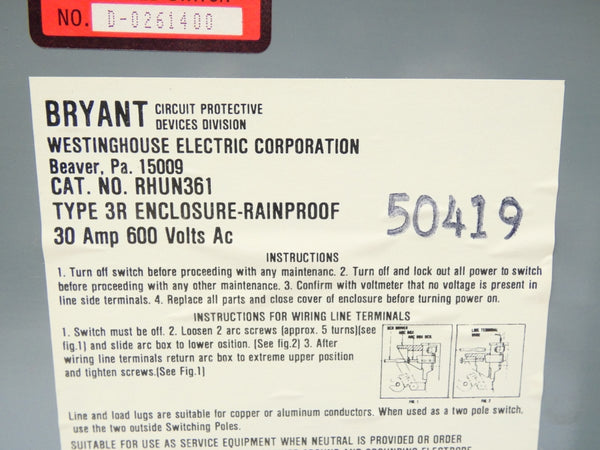 WESTINGHOUSE RHUN361 600VAC 30A NSNP