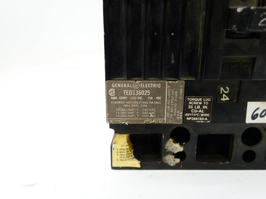 GENERAL ELECTRIC TED136025 600VAC 24A UNMP