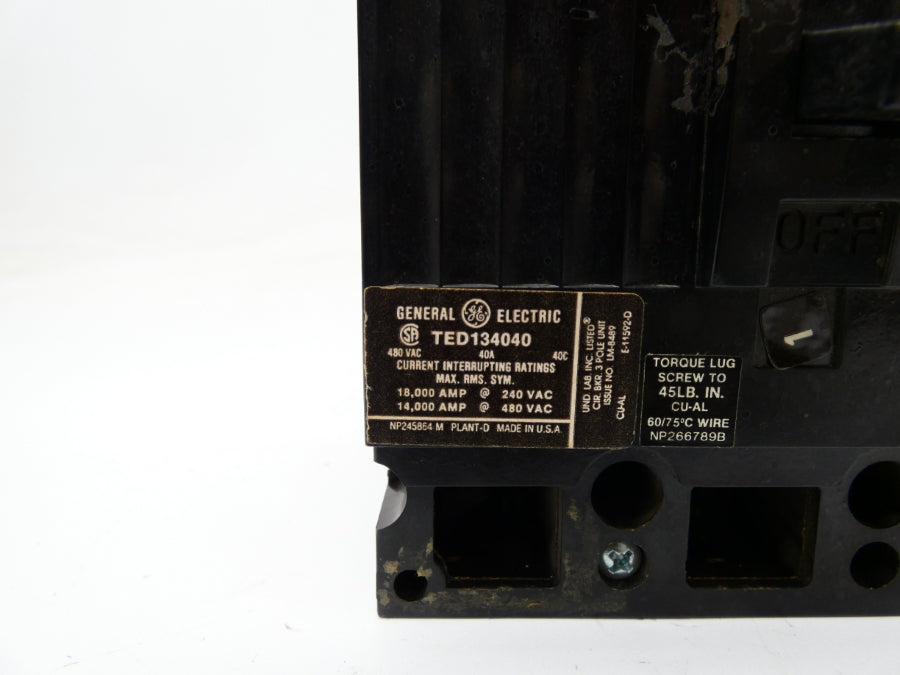 GENERAL ELECTRIC TED134040 480VAC 40A UNMP
