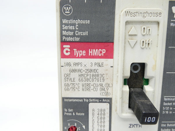 WESTINGHOUSE HMCP100R3C 6630C87G19 SER. C 600VAC 100A UNMP