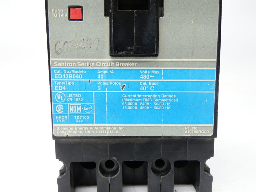 SIEMENS ED43B040 480VAC 40A UNMP
