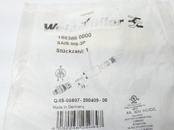 WEIDMULLER 180386000 SAIS-M8-3P 30VDC 4A NSMP