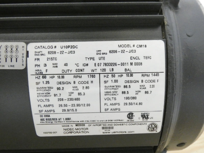 US MOTORS U10P2DC 230/460V 29.9/15.0A NSMP