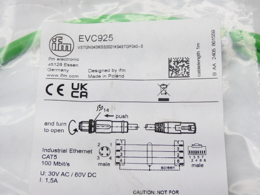 IFM EFECTOR EVC925 VSTGN040MSS0001K04STGP040-S 30VDC 1.5A NSMP