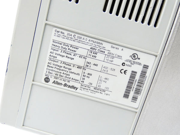 ALLEN BRADLEY 20AC030A0AYNANNN SER. A F/W 1.011 342-440V 28.1A UNMP