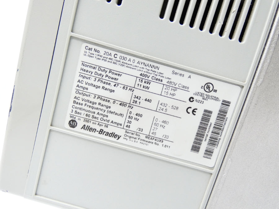 INDUSTRIAL SPARE PART 20AC030A0AYNANNN SER. A F/W 1.011 342-440V 28.1A UNMP