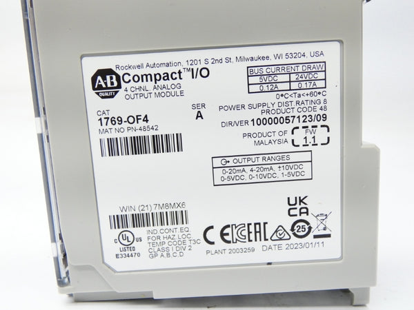 ALLEN BRADLEY 1769-OF4 SER. A F/W 1.1 VER. 09 24VDC 0.12A NSMP