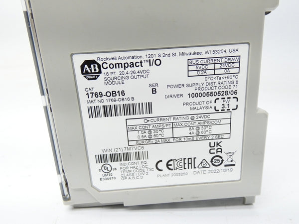 ALLEN BRADLEY 1769-OB16 SER. B F/W 3.1 VER. 06 24VDC 0.2A UNMP