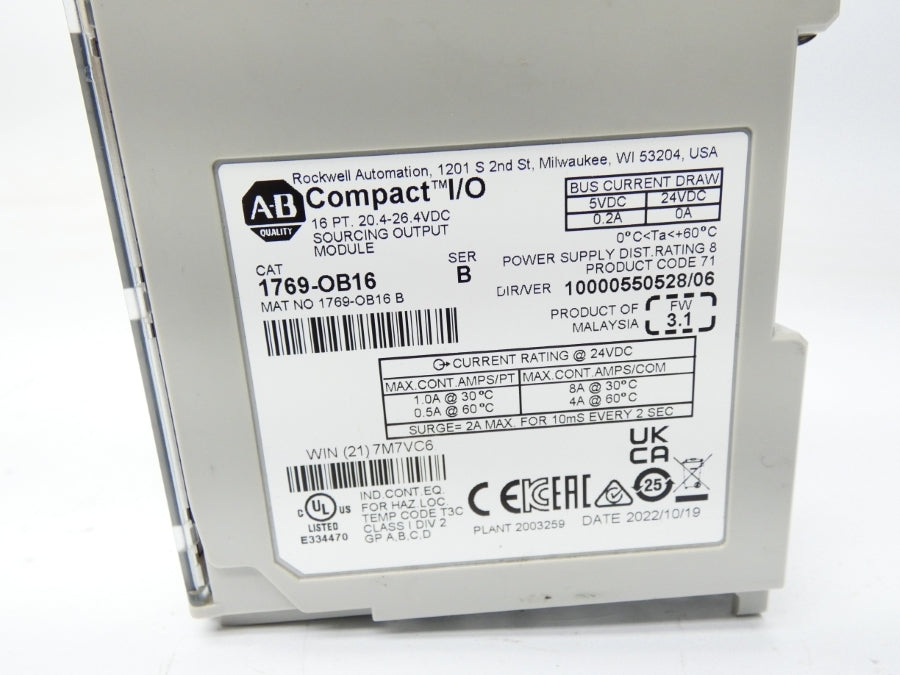 ALLEN BRADLEY 1769-OB16 SER. B F/W 3.1 VER. 06 24VDC 0.2A UNMP