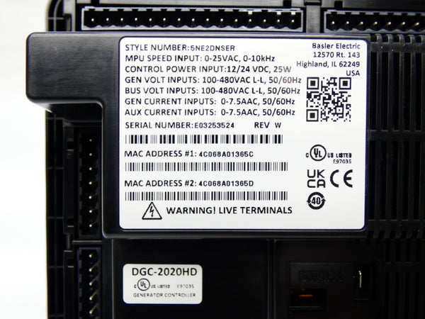BASLER ELECTRIC DGC-2020HD 5NE2DNSER REV. W 100-480VAC NSMP