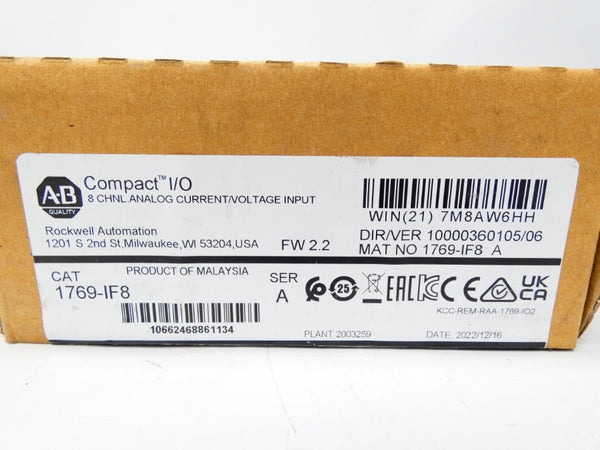 ALLEN BRADLEY 1769-IF8 SER. A F/W 2.2 VER. 06 24VDC 0.12A NSMP