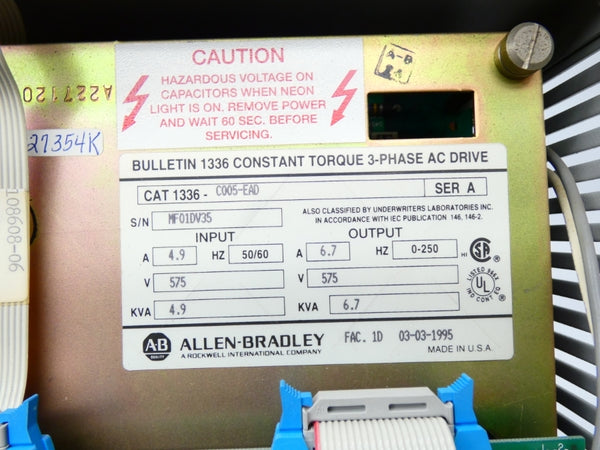 ALLEN BRADLEY 1336-C005-EAD SER. A 575V 4.9A UNMP