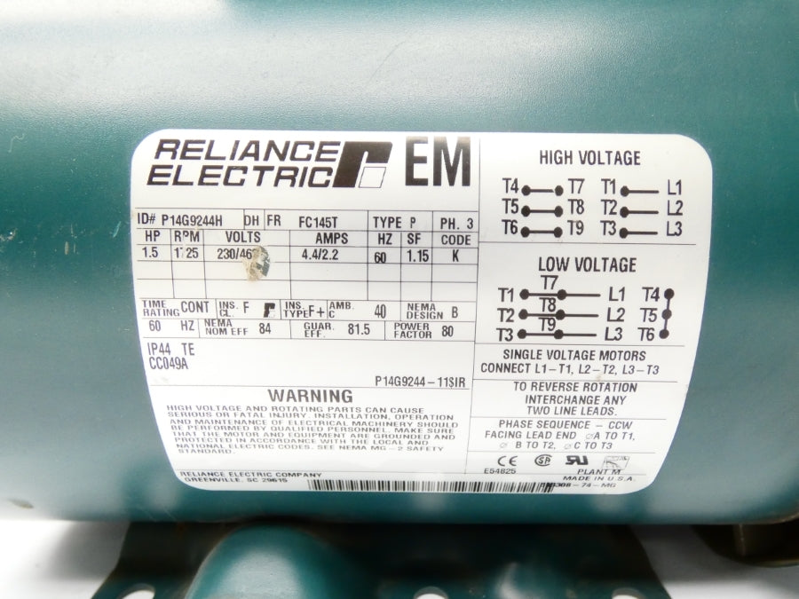RELIANCE ELECTRIC P14G9244H 230/460V 4.4/2.2 NSNP