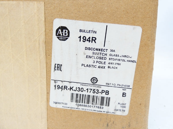INDUSTRIAL SPARE PART 194R-KJ30-1753-PB SER. B 600VAC 30A NSMP