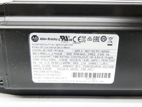 INDUSTRIAL SPARE PART VPL-B1153F-PK14AA SER. A 480V 8.88A NSMP