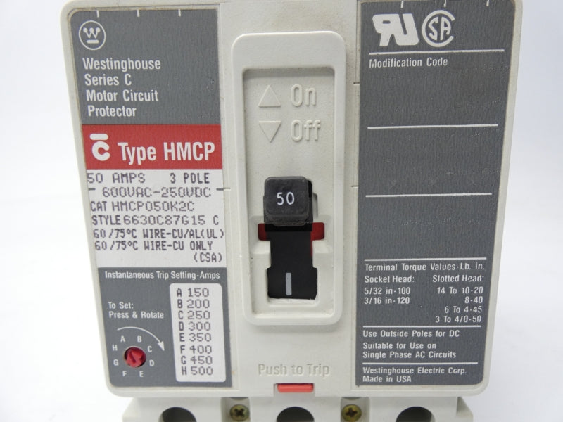 WESTINGHOUSE HMCP050K2C SER. C 600VAC 50A NSNP
