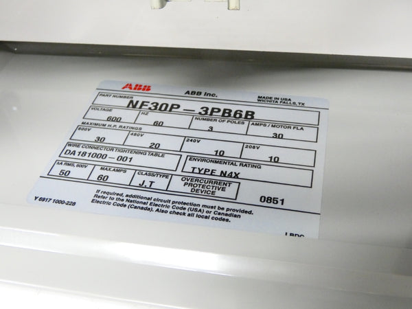 ABB NF30P-3PB6B 600V 30A NSNP