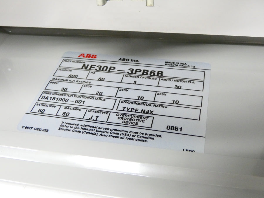 ABB NF30P-3PB6B 600V 30A NSNP