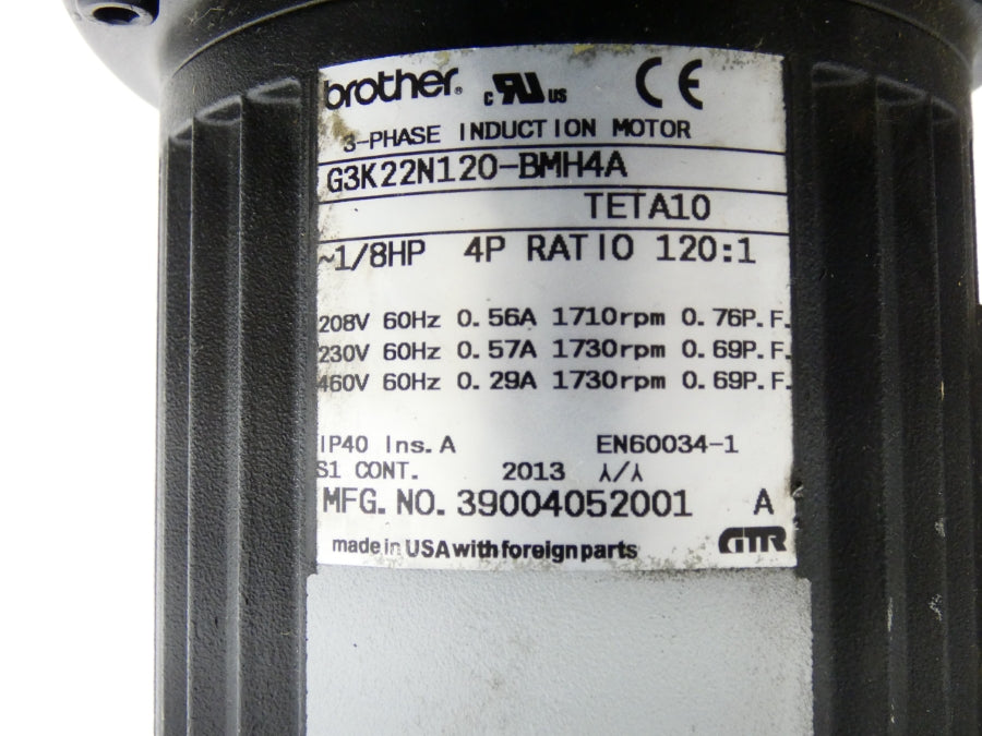 BROTHER G3K22N120-BMH4A 460V 0.57A UNMP