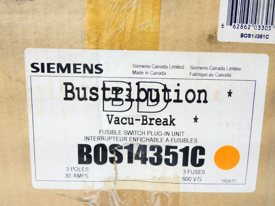 SIEMENS BOS14351C 600VAC 30A NSFS