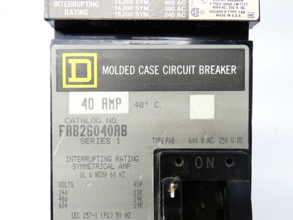 SQUARE D FAB26040AB SER. 1 600VAC 40A NSMP