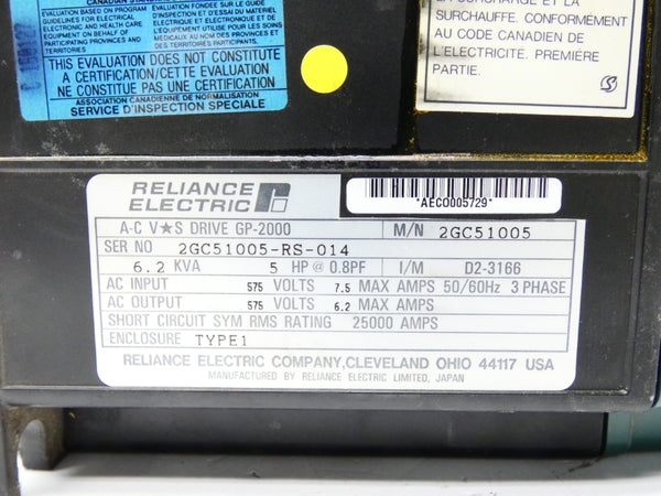 RELIANCE ELECTRIC GP-2000 2GC51005 575VAC 7.5A UNMP