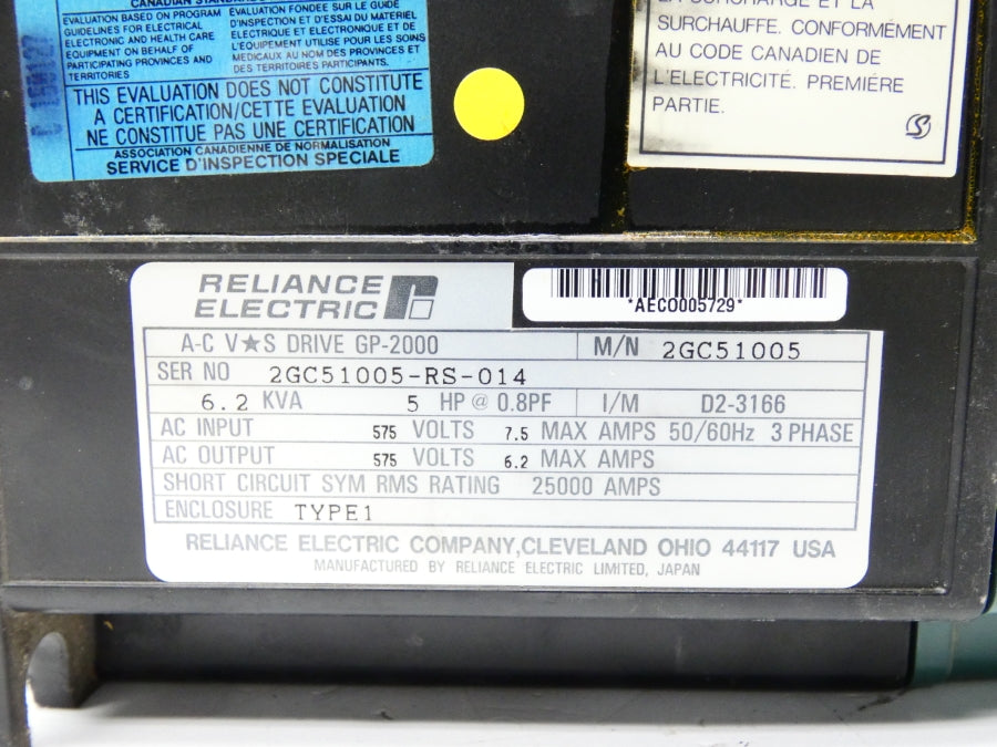 RELIANCE ELECTRIC GP-2000 2GC51005 575VAC 7.5A UNMP