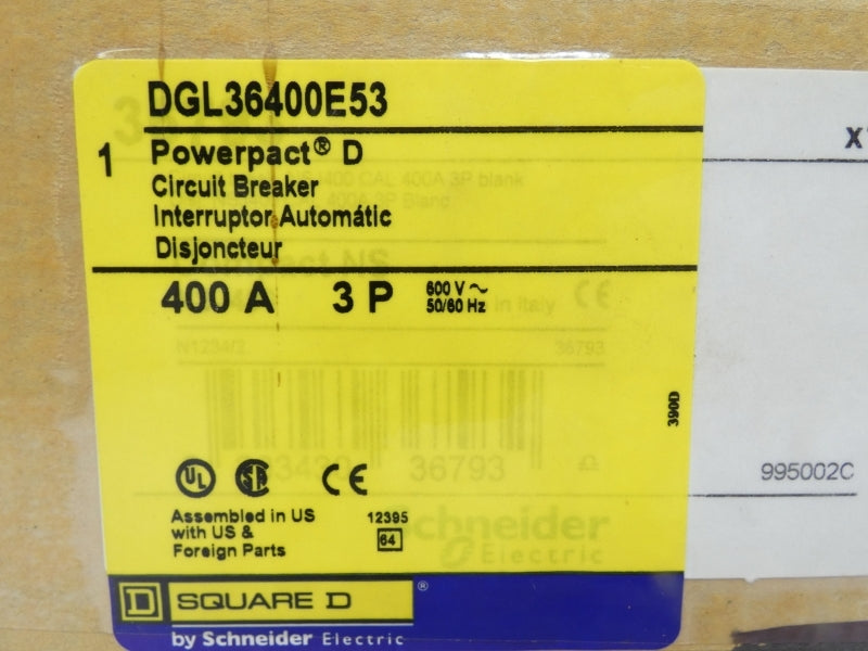 SQUARE D DGL36400E53 600V 400A NSMP