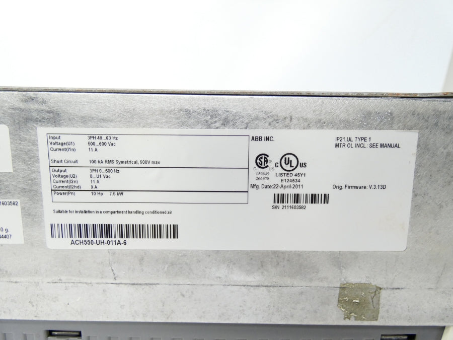 ABB ACH550-UH-011A-6 F/W V.3.13D 500-600VAC 11A UNMP