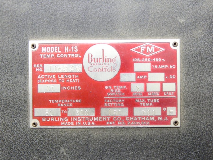 BURLING INSTRUMENTS H-1S 460V 15A 150-700F 17" UNMP