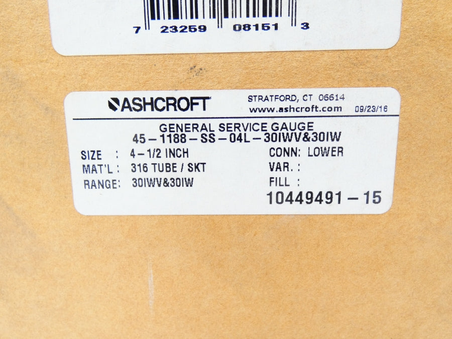 ASHCROFT 45-1188-SS-04L-30IWV&30IW 4-1/2" NSMP