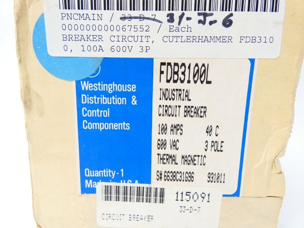 WESTINGHOUSE FDB3100L 6638C31G96 SER. C 600VAC 100A NSMP