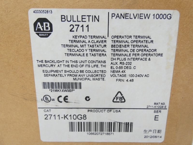ALLEN BRADLEY 2711-K10G8 SER. E F/W 4.48 100-240VAC 0.4-0.25A  NSMP