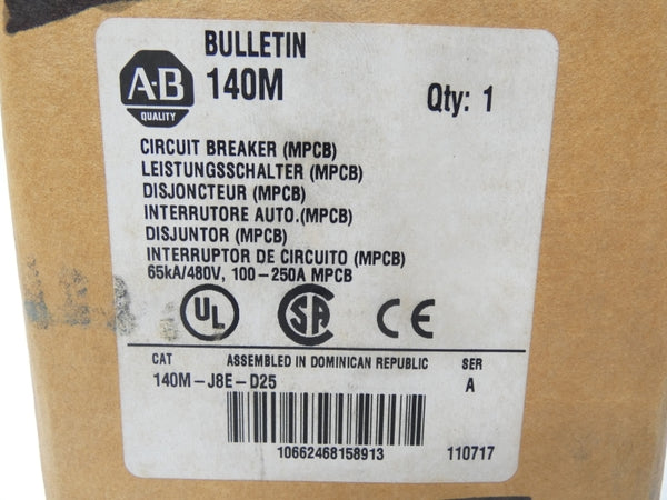 ALLEN BRADLEY 140M-J8E-D25 SER.A 480V 100-250A  NSMP