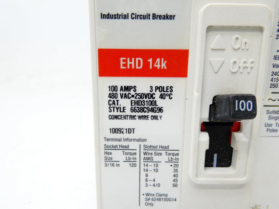 CUTLER HAMMER EHD3100L 6638C94G96 SER. C 480VAC 100A NSMP