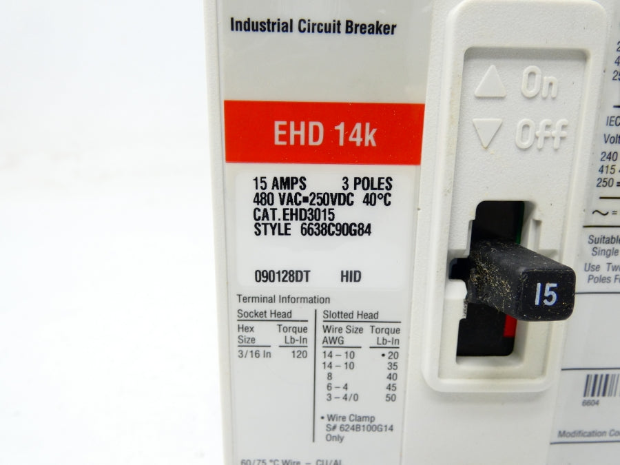 EATON EHD3015 6638C90G84 SER. C 480VAC 15A NSMP