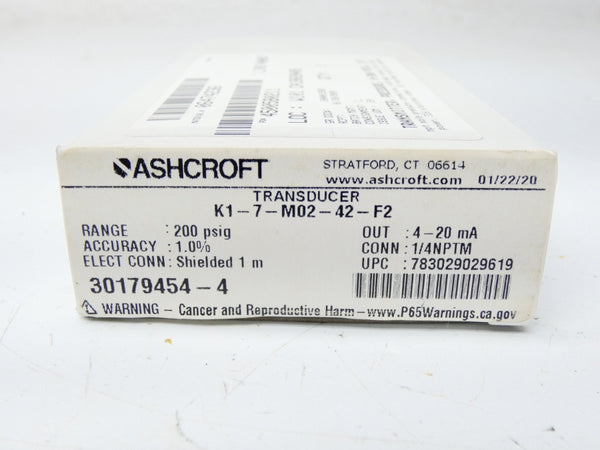ASHCROFT K17M0242F2200 K1-7-M02-42-F2 10-36VDC 200PSI NSMP