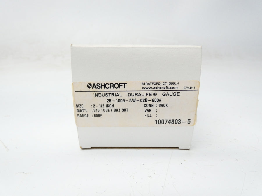 ASHCROFT 25-1009-AW-02B-600# 0-600PSI 2-1/2" NSMP