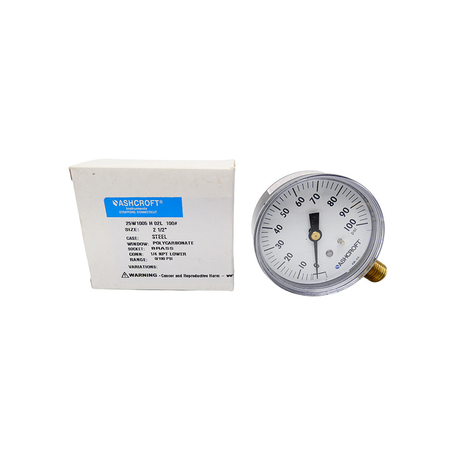 ASHCROFT 20W1005H02L100# 0-100PSI 2-1/2" NSMP