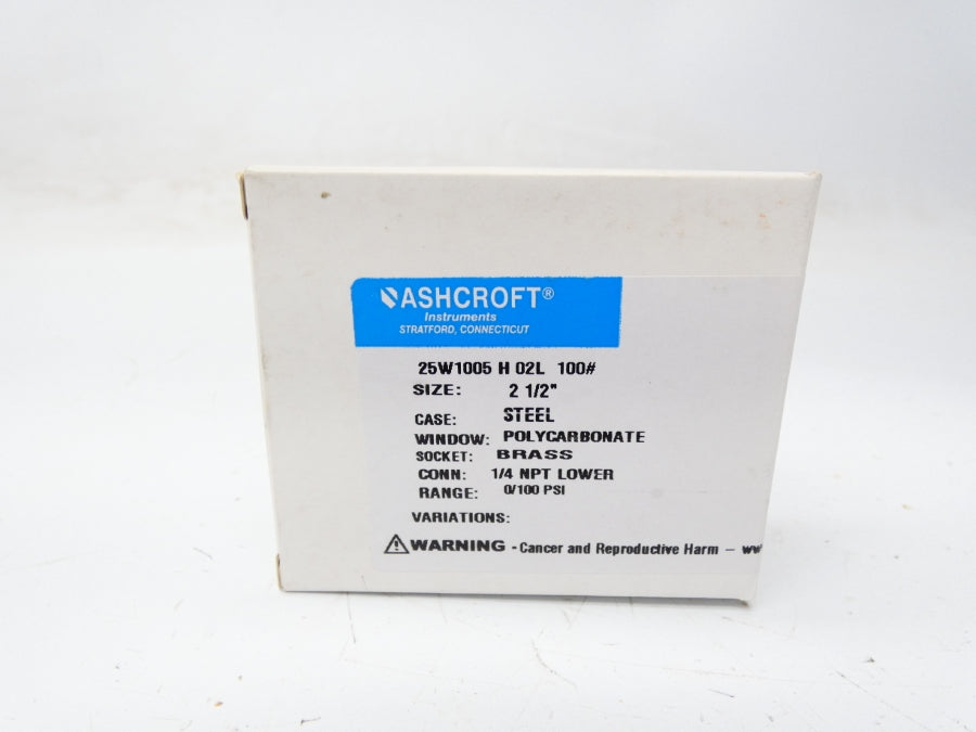 ASHCROFT 20W1005H02L100# 0-100PSI 2-1/2" NSMP