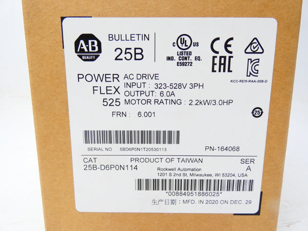 INDUSTRIAL SPARE PART 25B-D6P0N114 SER. A F/W 6.001 323-528V 6A DATE: 2020 NSFS