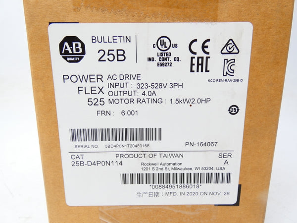 INDUSTRIAL SPARE PART 25B-D4P0N114 SER. A F/W 6.001 323-528V 4A DATE: 2020 NSFS