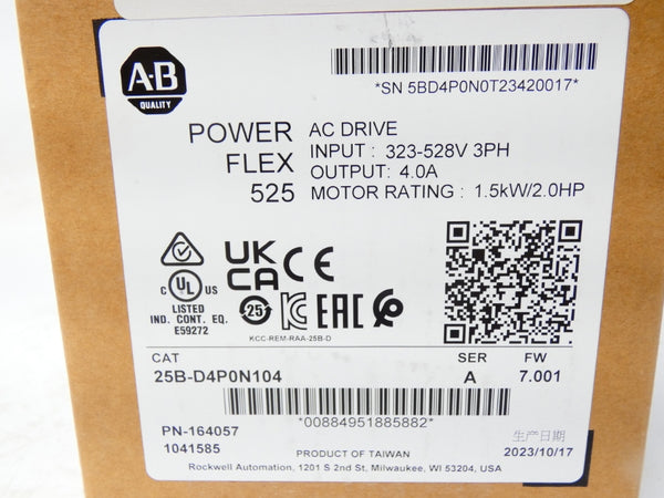 INDUSTRIAL SPARE PART 25B-D4P0N104 SER. A F/W 7.001 323-528V 4A DATE: 2024 NSFS