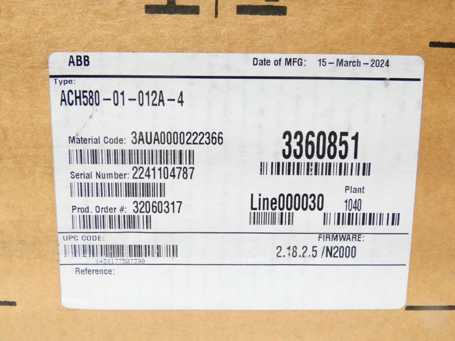 ABB ACH580-01-012A-4 F/W 2.18.2.5/N2000 NSFS