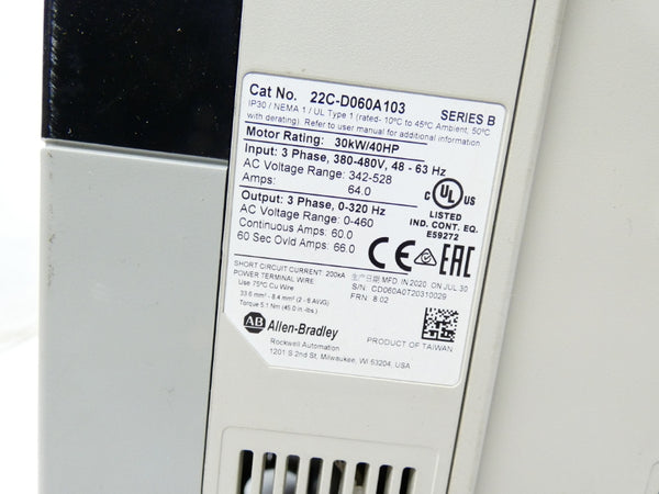INDUSTRIAL SPARE PART 22C-D060A103 SER. B F/W 8.02 342-528VAC 64A (AS PICTURED) UNMP