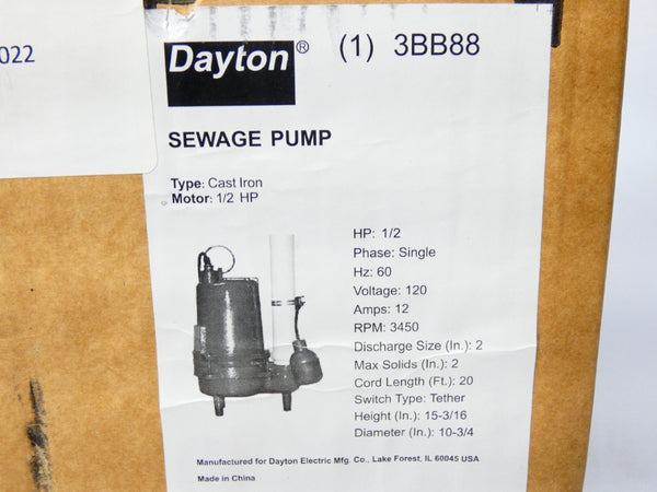 DAYTON 3BB88 120V 12A 2" NSFS