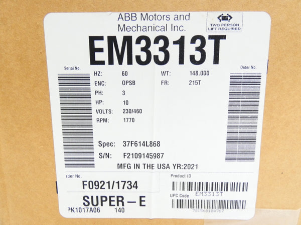 BALDOR EM3313T 37F614L868 230/460V 25/12.5A NSMP