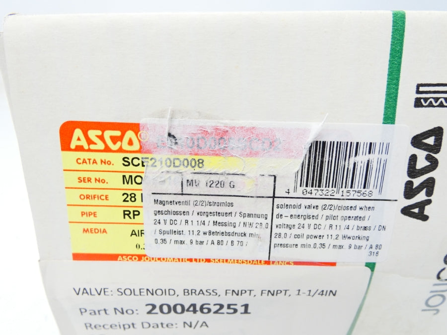 ASCO SCE210D008 24VDC 1-1/4" NSFS